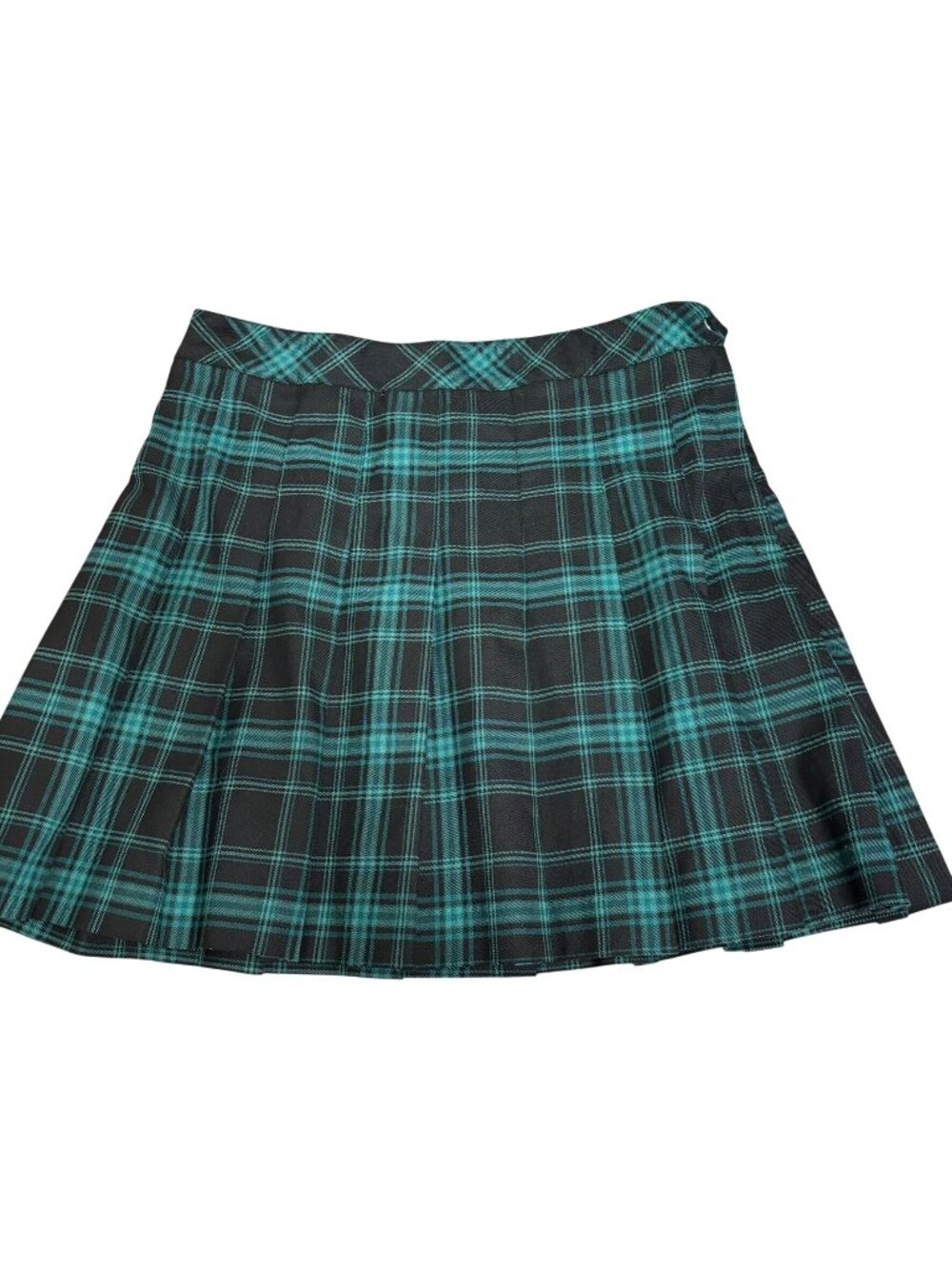 H&M Divided Pleated Mini Skirt Size 10 Black Green Plaid School Girl Academia